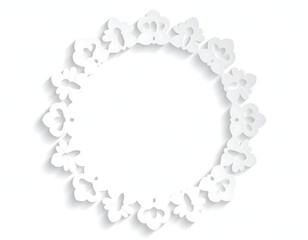Obraz premium Elegant White Floral Round Frame Paper Cut Style Wedding Invitation Design Template