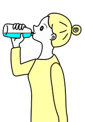水を飲む　女性　イラスト　ペットボトル