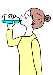 水を飲む　女性　イラスト　ペットボトル