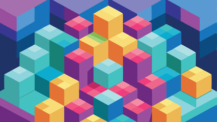 Naklejka premium Abstract isometric colorful cubes illustration with dimensional geometric shapes on transparent background