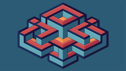 Abstract isometric cube structure in red teal and orange colors suitable for design projects