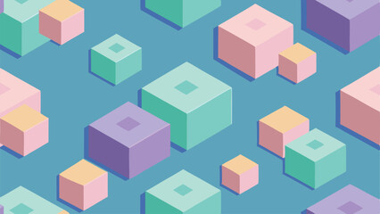 Obraz premium Abstract isometric cubes pattern with geometric shapes on a teal blue background