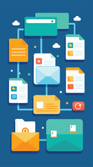 Abstract workflow and data flow chart illustrating modern information processing