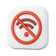 3 D Red No Wifi Icon White Square Button no internet
