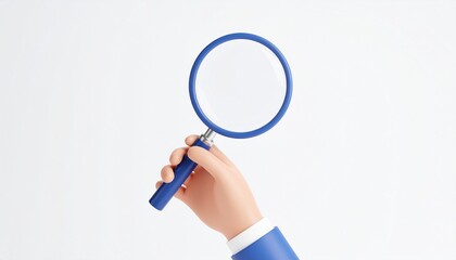 Cartoon Hand Holding Magnifying Glass Search Concept.