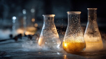 Laboratory flasks amber liquid experiment