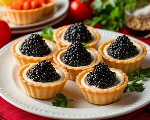 Tartlets with black caviar. A beautiful and original appetizer for the festive table.