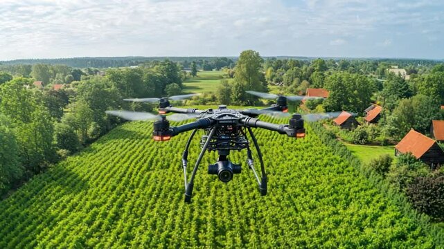 Drone surveying a vineyard landscape