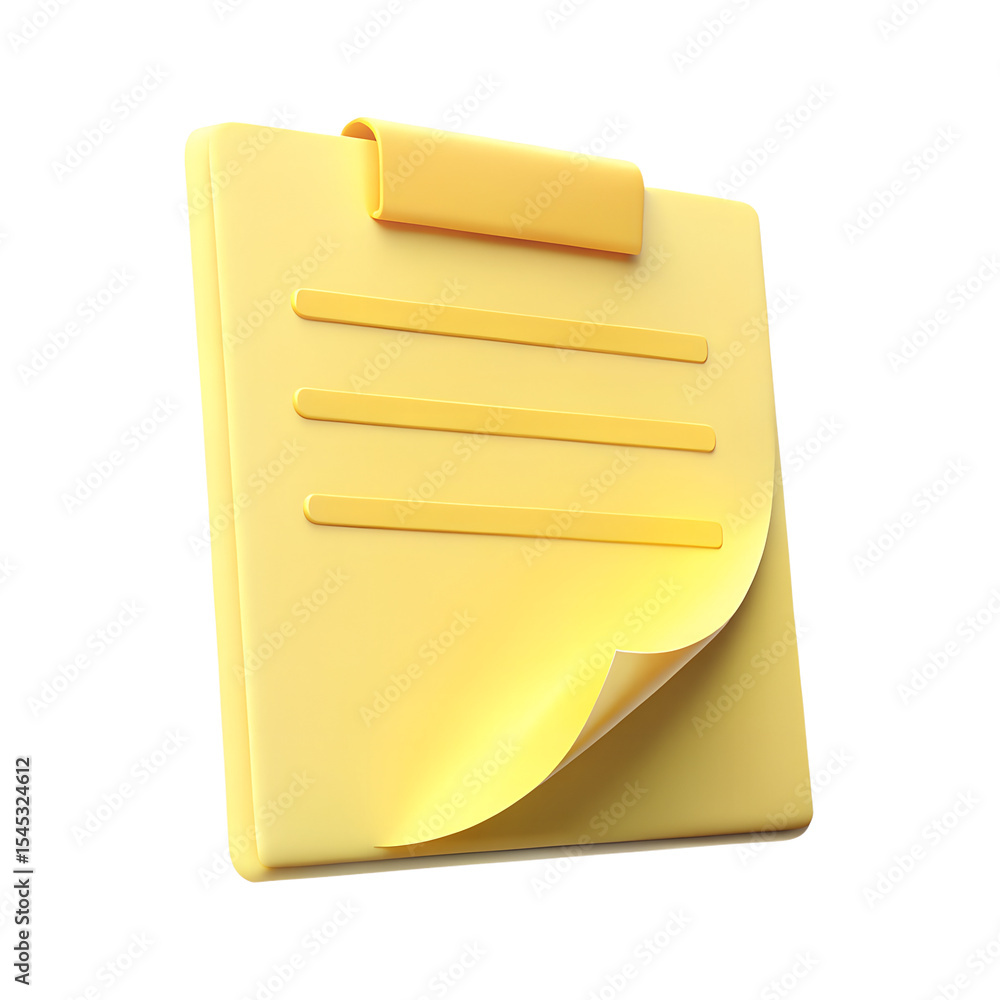 Poster 3d sticky note icon reminder without shadow isolated on transparent background
