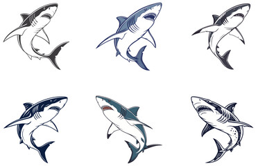Shark Vector Designs Set Bold and Playful Sea Predator Illustrations in Flat Style