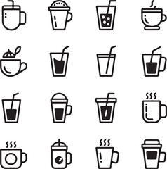 A versatile vector set of coffee cup icons, ideal for illustrating various drink and beverage designs for cafes and restaurants