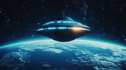 Spaceship above planet earth