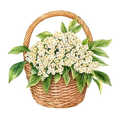 Elderflower Fruit Basket, watercolor illustration vector, isolated on a white background.
