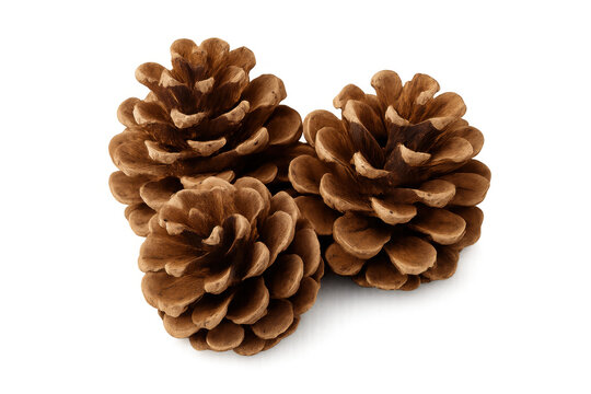 Studio shot featuring three pine cones on a transparent background, ideal for nature-themed designs