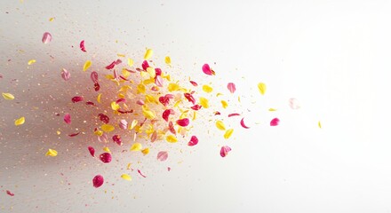 Vibrant Flower Petals Exploding in a Colorful Burst against a White Background