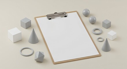 Blank Clipboard Mockup with Geometric Shapes for Minimalist Design Projects