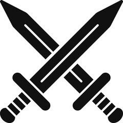 Crossed swords icon. Black silhouette. Vector. Flat design.	