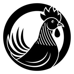 Stylized rooster in a circle isolated on white background