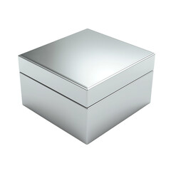 Silver packaging box, side view, isolated on a transparent background, PNG file.