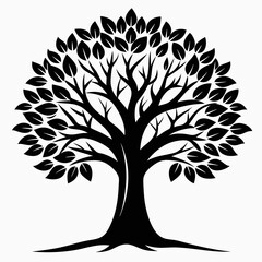 Obraz premium Silhouette of a tree with leaves isolated on white background