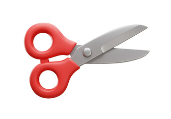 Red handled scissors 3d render isolated on transparent background