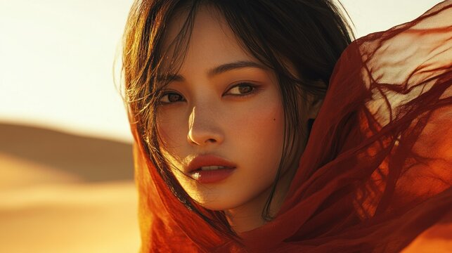 Woman portrait in rust colored scarf - Powered by Adobe