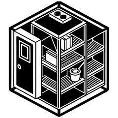 Isometric storage cabinet with shelves and door isolated on white