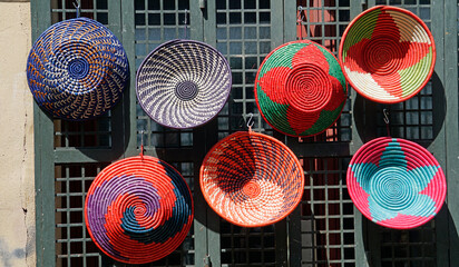 colorful baskets at a wall in istanbul