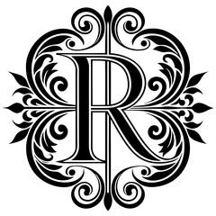 Ornate letter r isolated on white background