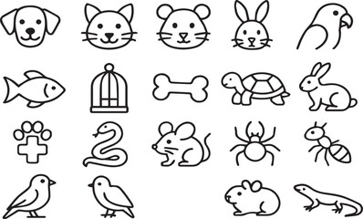 Fototapeta premium Pet Animal Line Icons Vector Set – Cute Outline Creatures & Symbols PNG