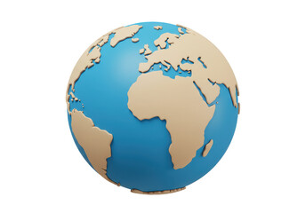 A 3d render of a cartoon earth globe isolated on transparent background