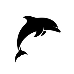 Black silhouette of jumping dolphin icon isolated