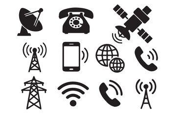 Telecommunication and Signal Icons Silhouette Set