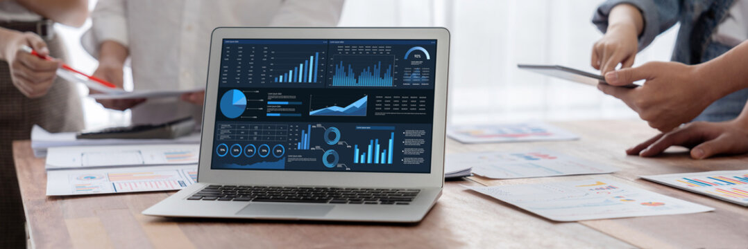 Business data dashboard provide business intelligence analytic for marketing strategy planning brisk with big data set to analyze customer demands and foreseeing business future - Powered by Adobe