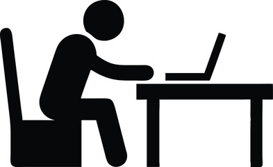 Working on Laptop Silhouette – Tired Office Desk Vector Clipart