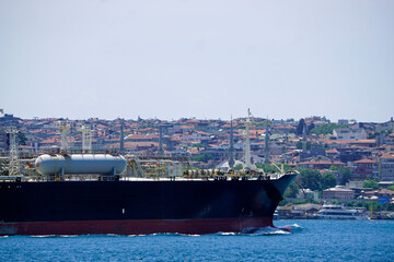 container vessel passing bosporus in turkey