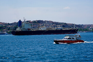 container vessel passing bosporus in turkey