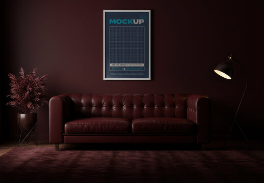 Burgundy Scene Room Vertical Poster Frame Mockup