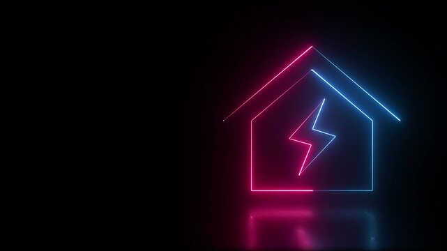dynamic neon home energy house icon animation with electric bolt - smart home power and sustainable electricity concept loop