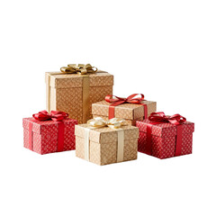 Obraz premium Assorted gift boxes with ribbons in red and gold colors 