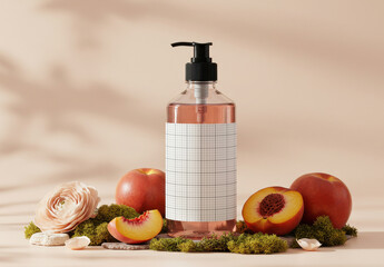 Dispenser Label Mockup with Flowers and Fruits