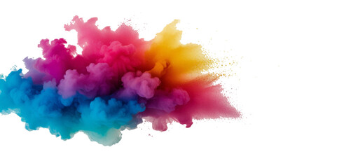 Vector abstract colorful rainbow paint and colorful cloud smoke powder explosion isolated on transparent wide panorama background.	
