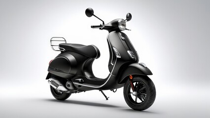 Matte black Vespa Sprint on a pure white infinity cove studio background, showcasing modern Italian scooter design in a clean, minimalist setting.