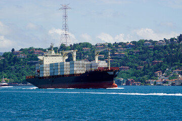 container vessel passing bosporus in turkey