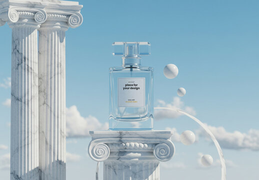 Eau de Toilette Label Mockup on Column Greek Style