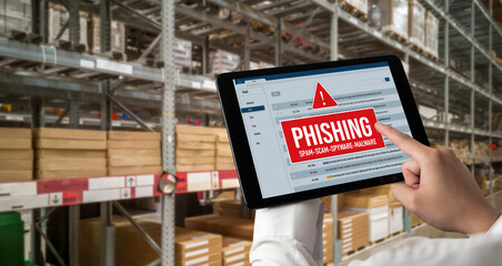 Cyber security software show alert of cyber attack for protection snugly. Danger from virus,...