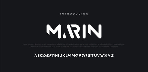 Marin Modern minimal logo alphabet font. Typography abstract minimalist round sans serif technology, electronic, movie, creative logos fonts. vector illustration 