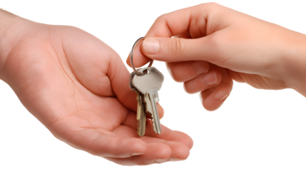 Two Hands Exchanging House Keys isolated on a transparent background