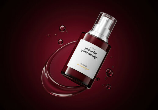 Floating Spray Bottle Label Mockup with Liquid