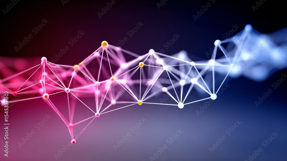 Poster colorful line of dots that are connected to each other. the image is abstract and has a futuristic f